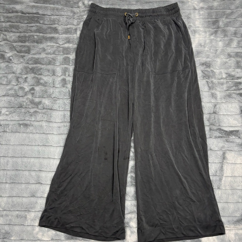 Lou & Grey Womens Gray Modal Blend Wide Leg Cropped Drawstring Pants Size M